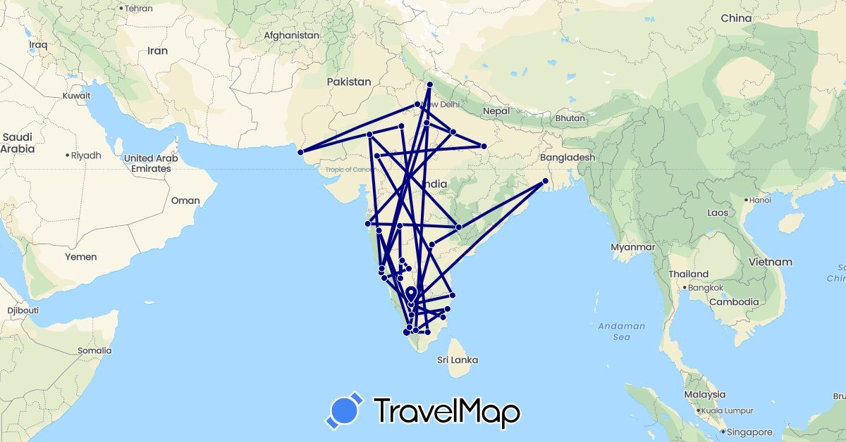 TravelMap itinerary: driving in India, Pakistan (Asia)